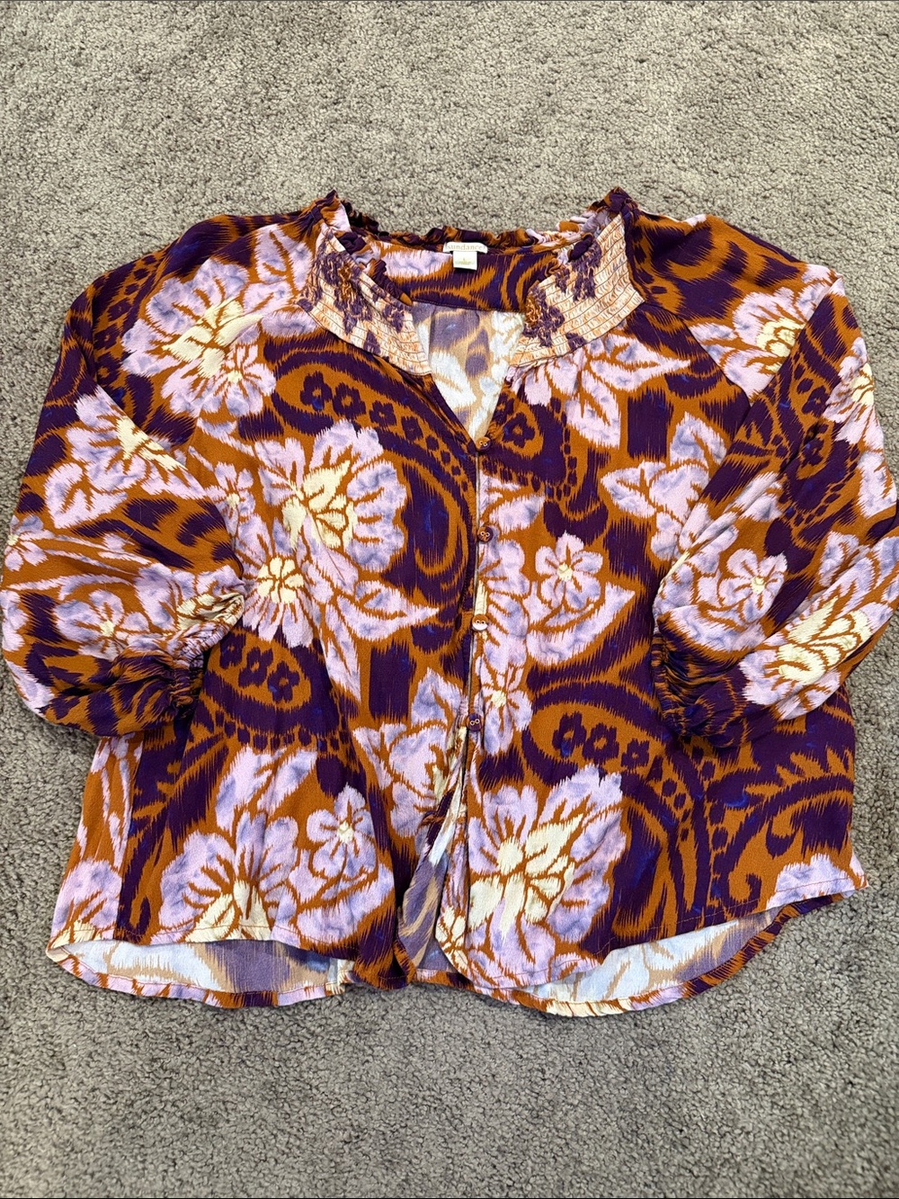 Sundance Floral Button-Front Blouse in Purple and Rust